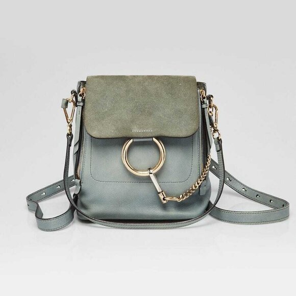 Chloe Light Blue Leather/Suede Small Faye Backpack Bag - Picture 1 of 11